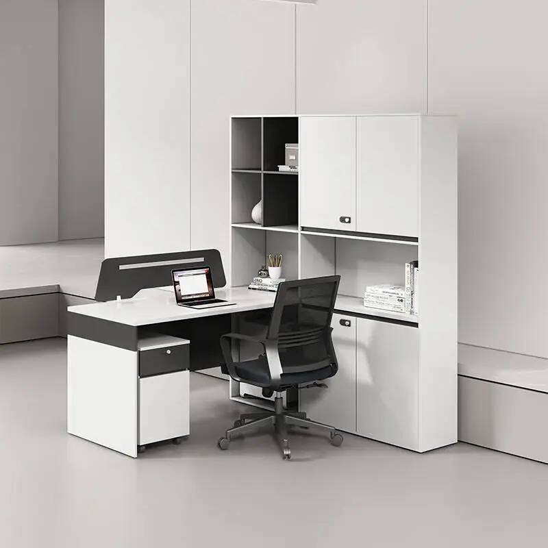 New Modern Wooden Office Desk and Chair Combination Computer Desk L-shaped Workstation with Storage Cabinet — image 3