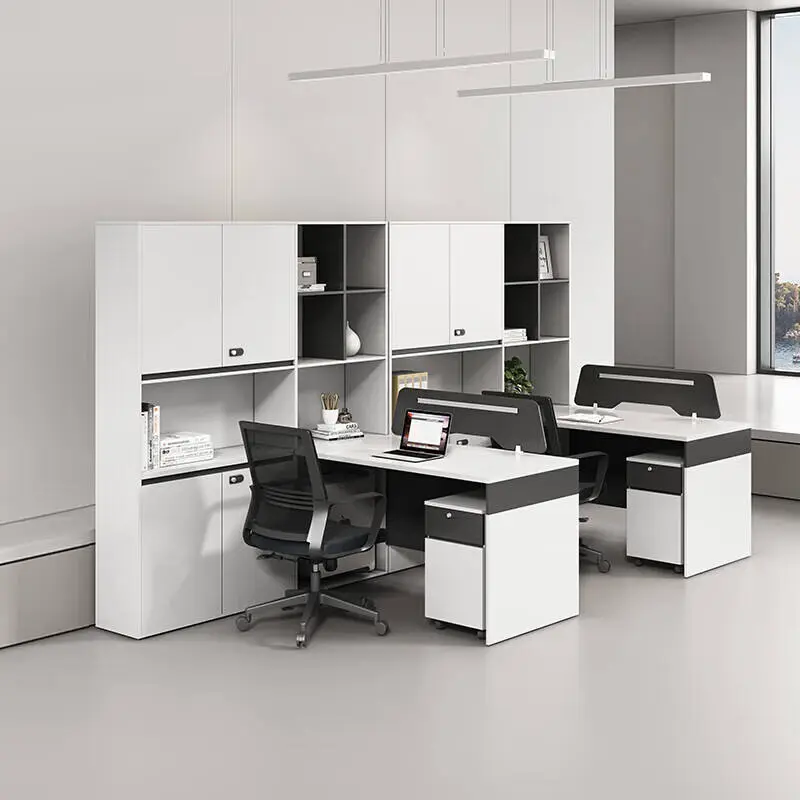 New Modern Wooden Office Desk and Chair Combination Computer Desk L-shaped Workstation with Storage Cabinet — image 4
