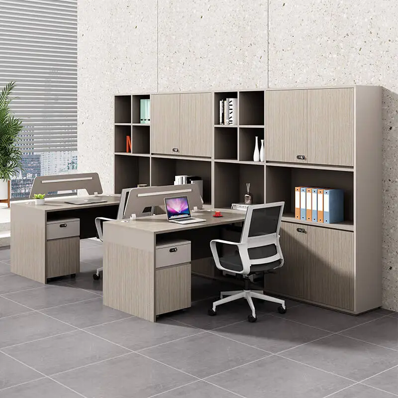 New Modern Wooden Office Desk and Chair Combination Computer Desk L-shaped Workstation with Storage Cabinet — image 5