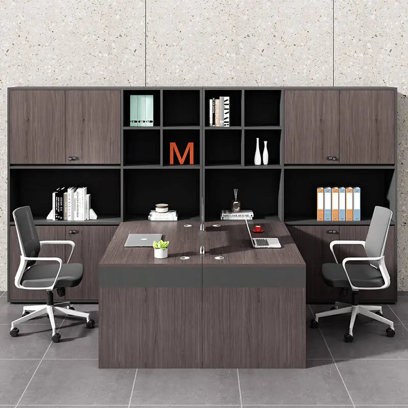 New Modern Wooden Office Desk and Chair Combination Computer Desk L-shaped Workstation with Storage Cabinet — image 7