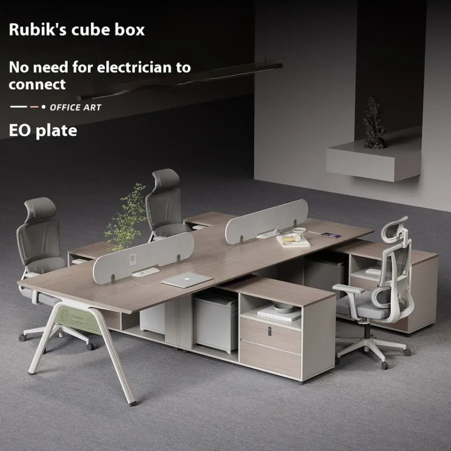 Modern 4-Seat Cubicle Modular Office Workstation for 6 Staff Prise Autonome Factory Commercial Furniture Optimal Worksta — view 1