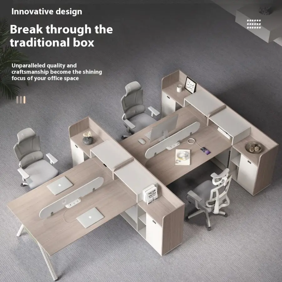 Modern 4-Seat Cubicle Modular Office Workstation for 6 Staff Prise Autonome Factory Commercial Furniture Optimal Workstation — image 4