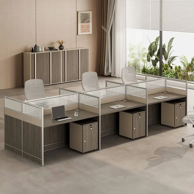 Simple Modern Office Staff Desk Chair Combination Four-Six People Workstation Screen Card Space Wood Panel Style for Villa Use — image 6