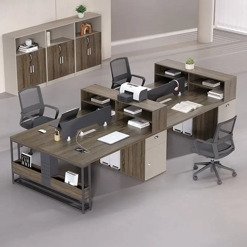 Modern Luxury Wooden Office Furniture Modular Free Combination 4 Seats Staff Table Cubicle Workstation Panel Light Offic — view 1