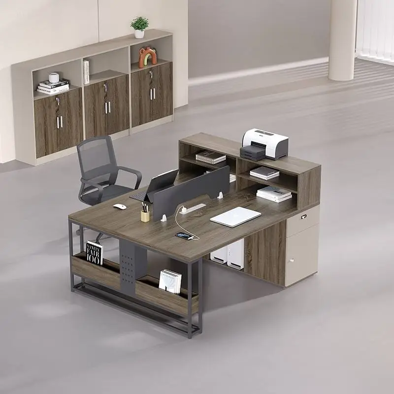 Modern Luxury Wooden Office Furniture Modular Free Combination 4 Seats Staff Table Cubicle Workstation Panel Light Office Villa — image 3