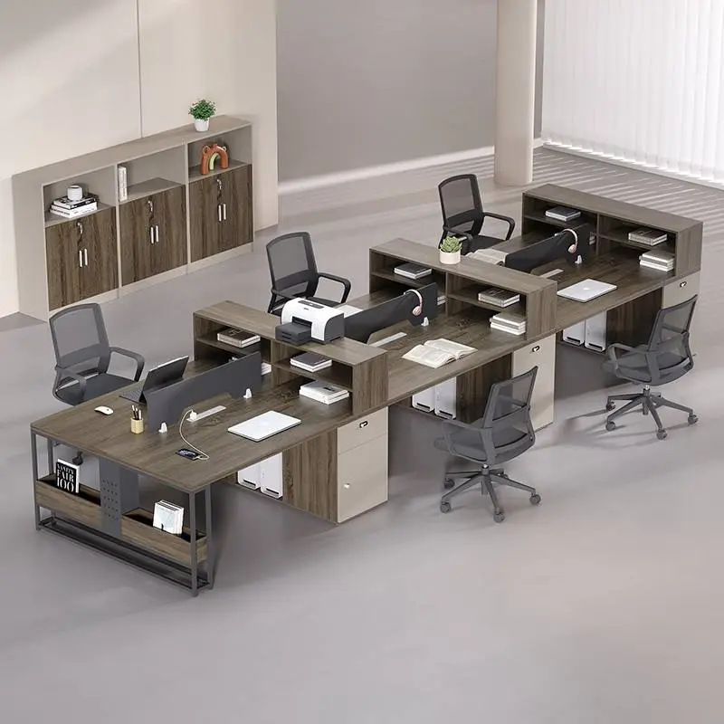 Modern Luxury Wooden Office Furniture Modular Free Combination 4 Seats Staff Table Cubicle Workstation Panel Light Office Villa — image 4