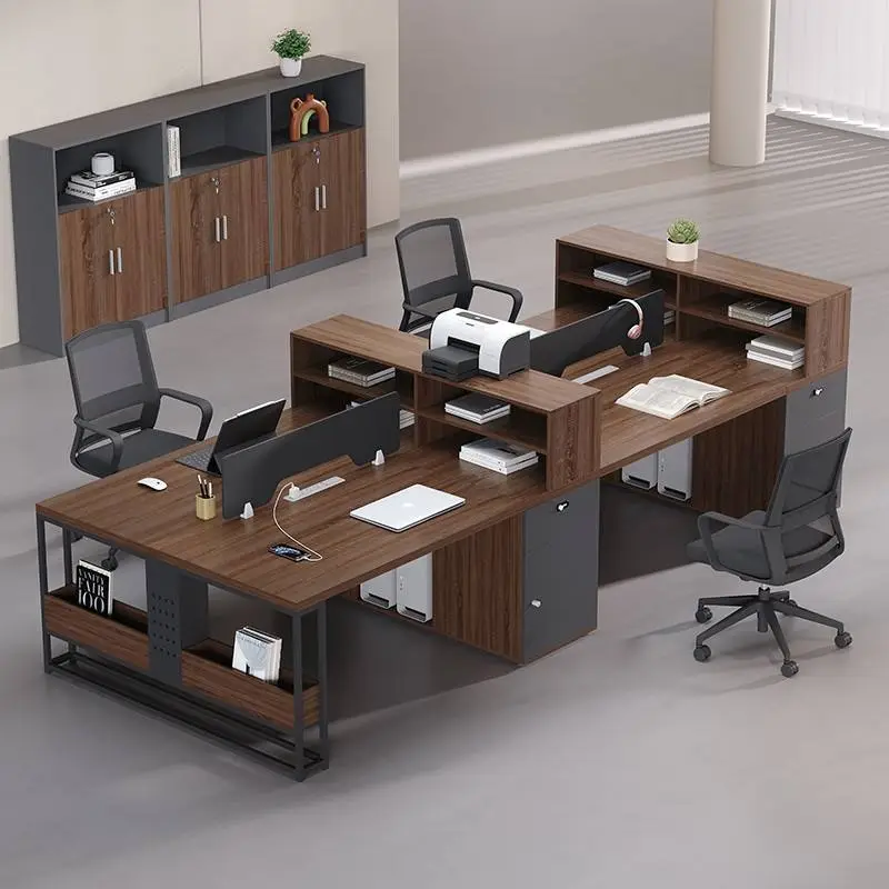 Modern Luxury Wooden Office Furniture Modular Free Combination 4 Seats Staff Table Cubicle Workstation Panel Light Office Villa — image 5