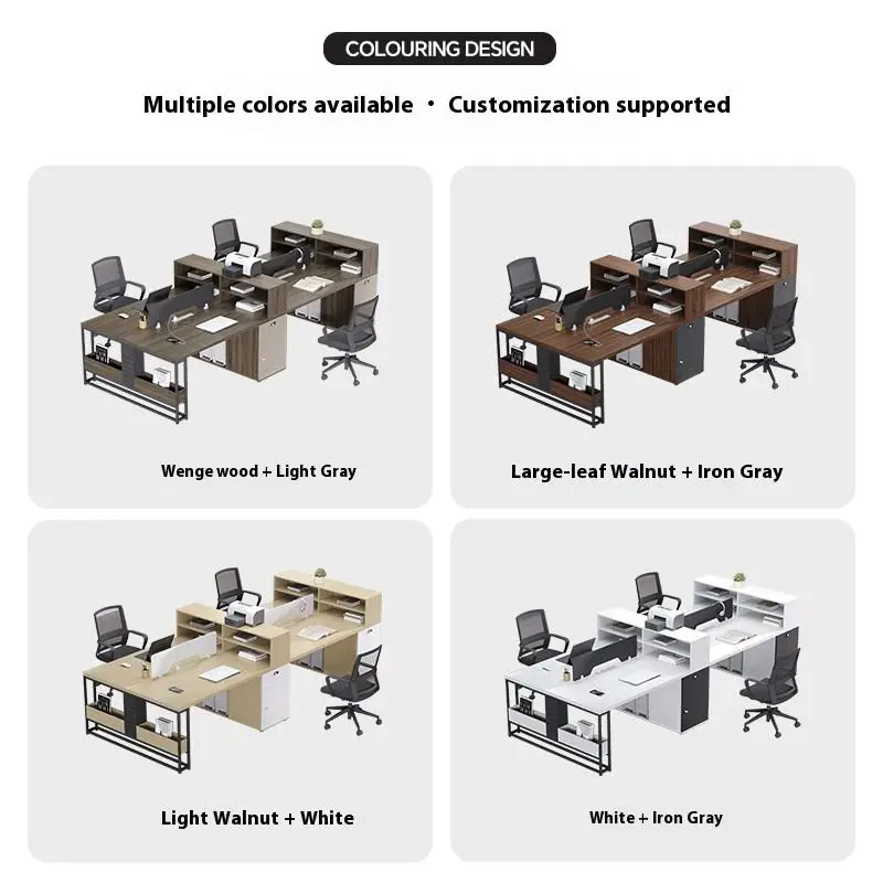 Modern Luxury Wooden Office Furniture Modular Free Combination 4 Seats Staff Table Cubicle Workstation Panel Light Office Villa — image 6