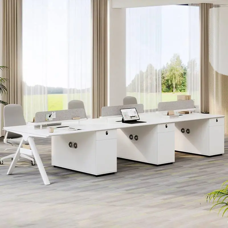 Modern Luxury Wooden Office Furniture Modular Free Combination 4 Seats Staff Table Cubicle Workstation Panel Villa Office — image 3