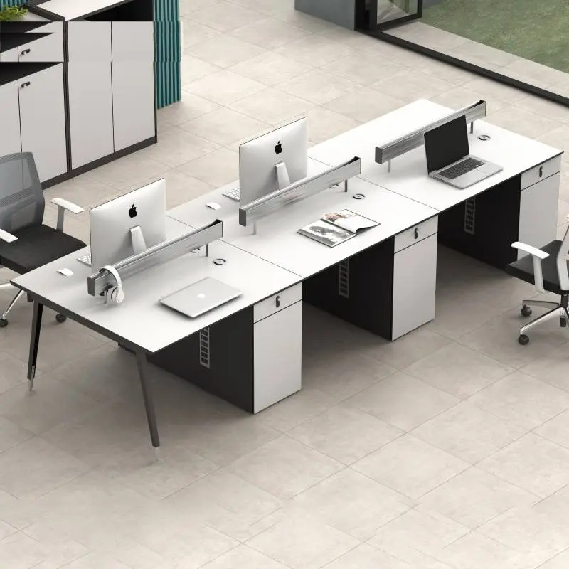 Modern Luxury Wooden Office Furniture 4 Seats Modular Workstation Free Combination Light Office Partition for Staff Tabl — view 1