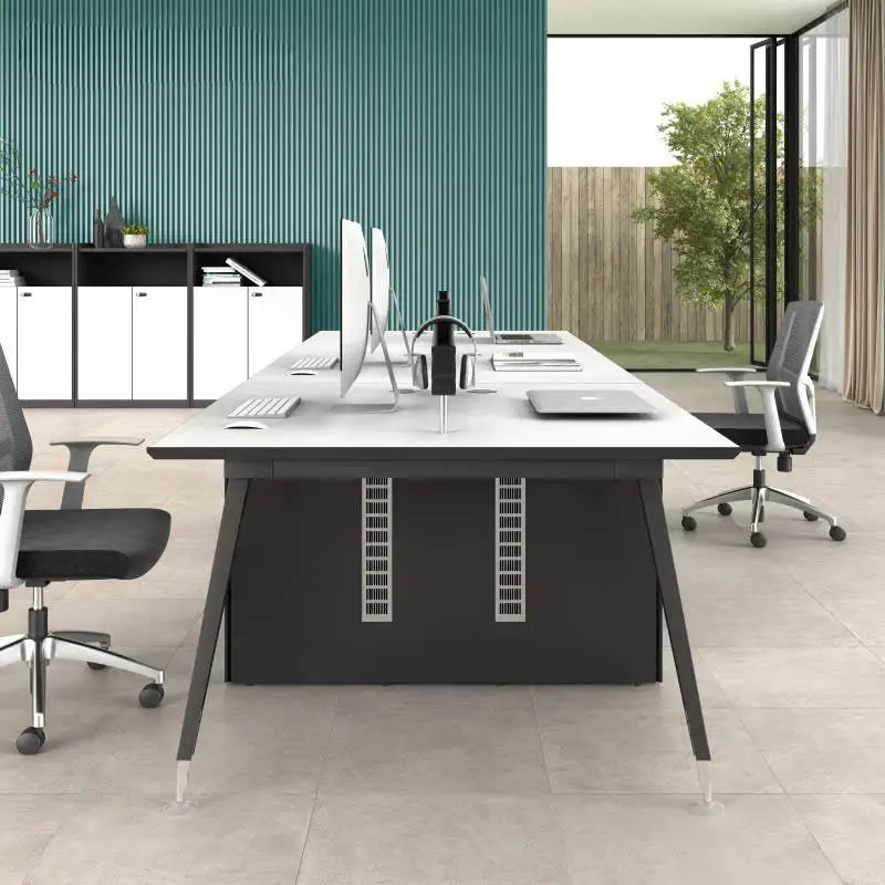 Modern Luxury Wooden Office Furniture 4 Seats Modular Workstation Free Combination Light Office Partition for Staff Table Villas — image 3