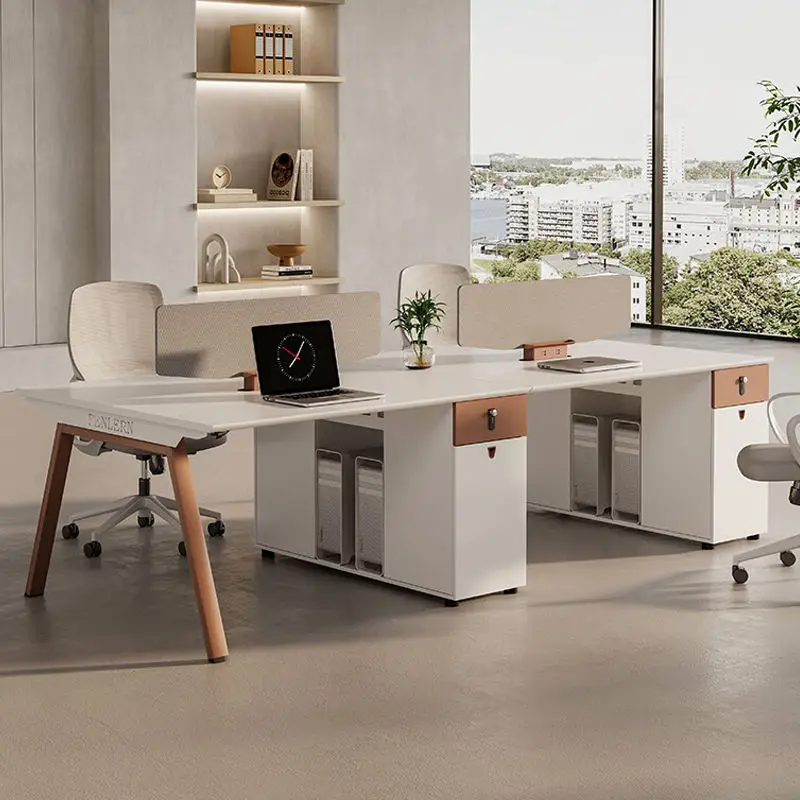 Modern Luxury Wooden Commercial Office Desks 4 Seats Modular Workstation Free Combination Panel Partition Cubicle for Vi — view 1