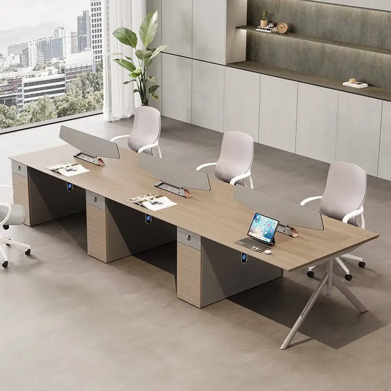 Modern Luxury Wooden Office Desks 4 Seats Modular Workstation Free Combination Panel Office Partition Cubicle for Villa — image 5