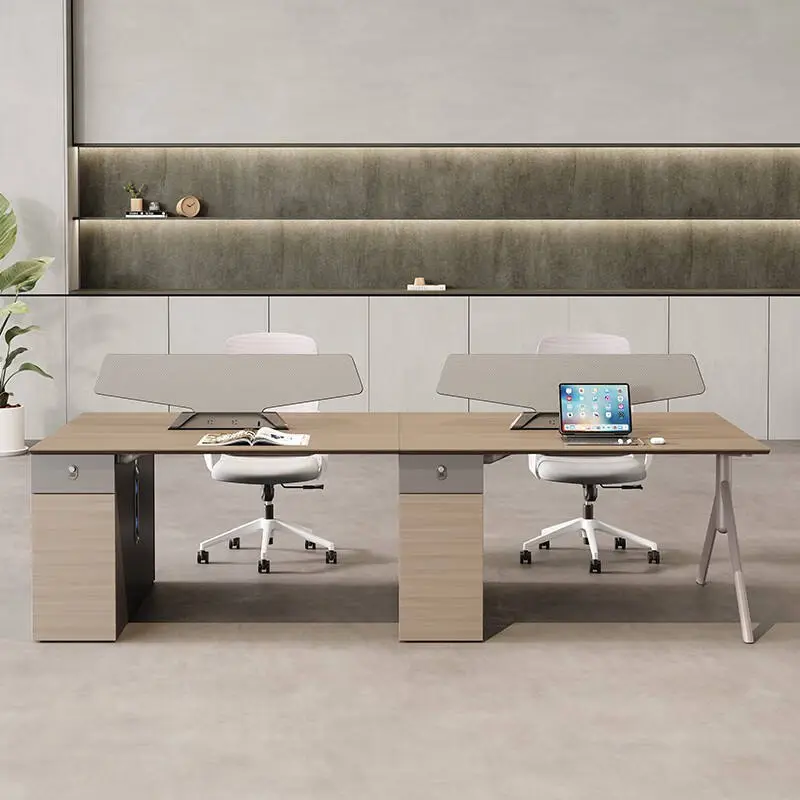 Modern Luxury Wooden Office Desks 4 Seats Modular Workstation Free Combination Panel Office Partition Cubicle for Villa — image 6