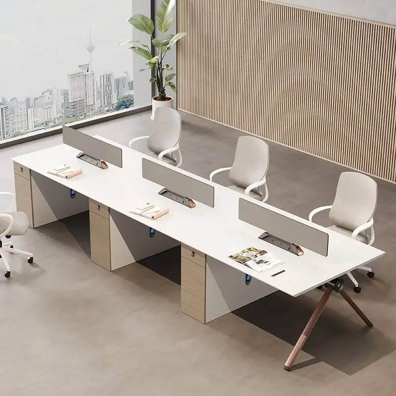 Modern Luxury Wooden Multi-functional Commercial Office Desks 4 Seats Modular Workstation Free Combination Panel Partition Villa — image 6