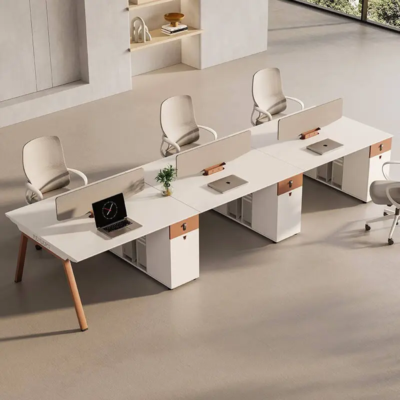 Modern Luxury Wooden Commercial Office Desks 4 Seats Modular Workstation Free Combination Panel Partition Cubicle for Villa Use — image 4