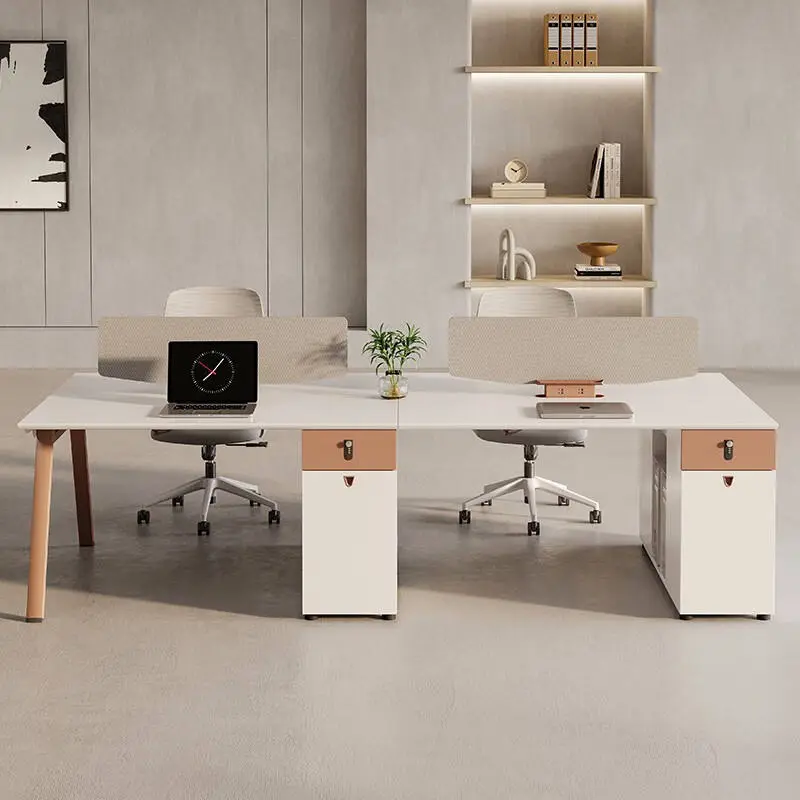 Modern Luxury Wooden Commercial Office Desks 4 Seats Modular Workstation Free Combination Panel Partition Cubicle for Villa Use — image 5