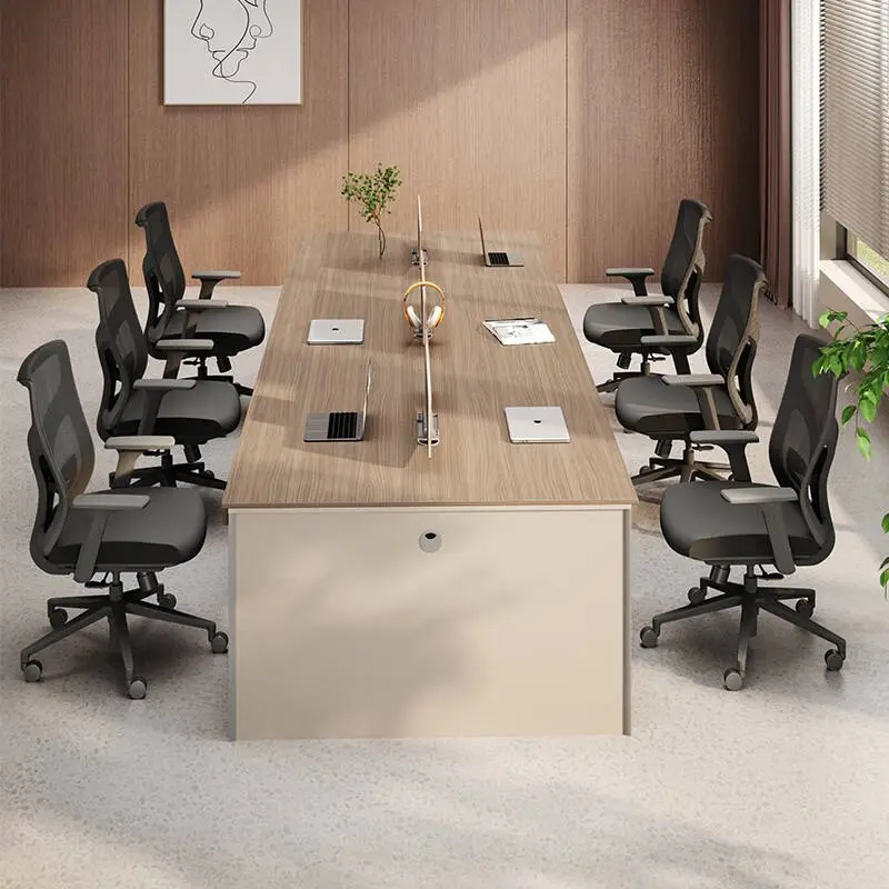 BAIYUAN Modern Luxury 4-Seater Wooden Panel Commercial Office Desk Modular Multi-functional Workstation Free Combination — image 3