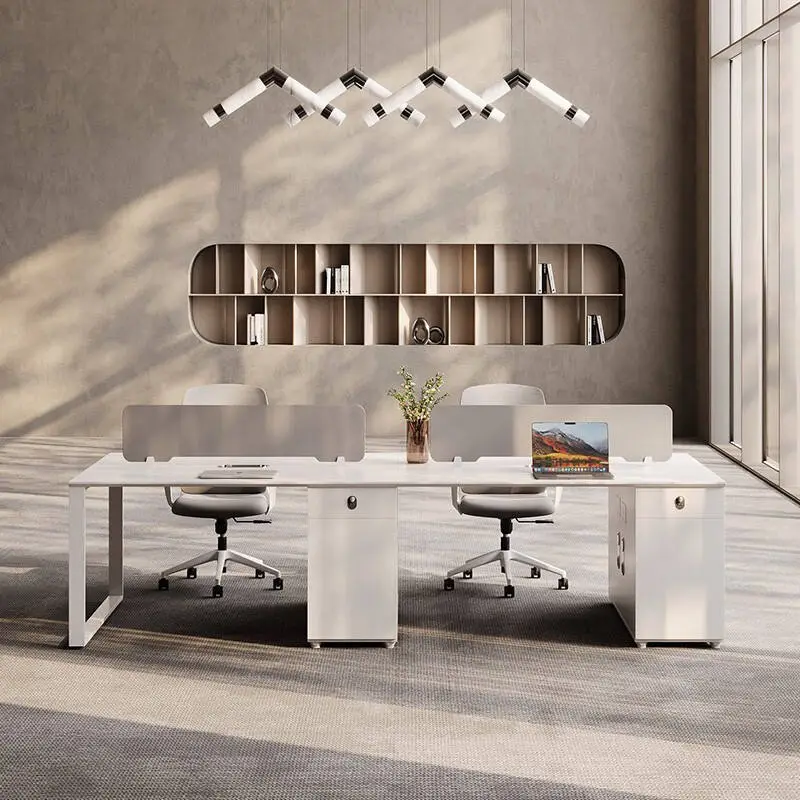Modern Luxury BAIYUAN Wooden Panel Office Desks 4 Seats Modular Multi-functional Workstation Villa Commercial Free Combination — image 4