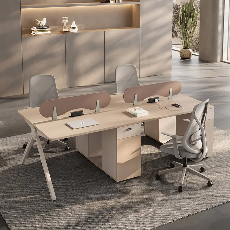 Modern Luxury Wooden Panel Office Desks 4 Seats Modular Workstation with Free Combination Office Partition Cubicle for Villa Use — image 3