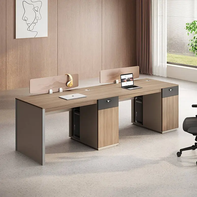 BAIYUAN Modern Luxury 4-Seater Wooden Panel Commercial Office Desk Modular Multi-functional Workstation Free Combination — image 4
