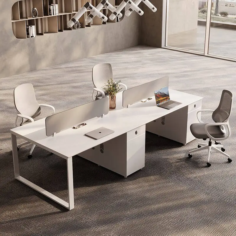 Modern Luxury BAIYUAN Wooden Panel Office Desks 4 Seats Modular Multi-functional Workstation Villa Commercial Free Combination — image 5
