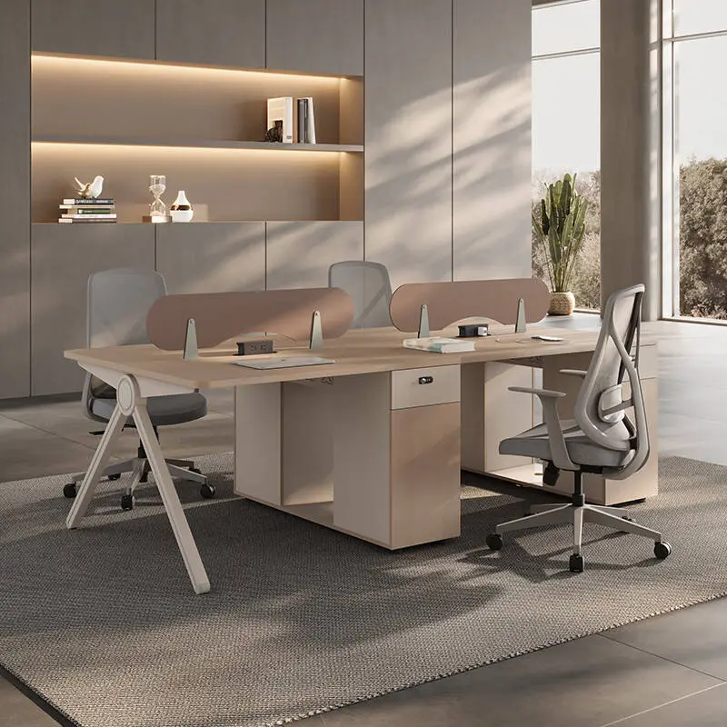 Modern Luxury Wooden Panel Office Desks 4 Seats Modular Workstation with Free Combination Office Partition Cubicle for Villa Use — image 4