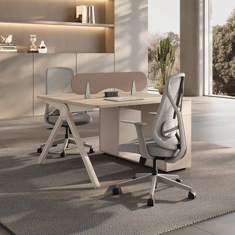 Modern Luxury Wooden Panel Office Desks 4 Seats Modular Workstation with Free Combination Office Partition Cubicle for Villa Use — image 5