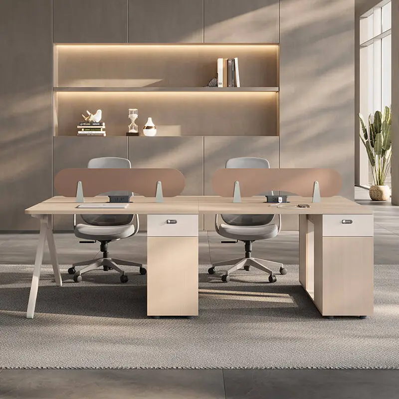 Modern Luxury Wooden Panel Office Desks 4 Seats Modular Workstation with Free Combination Office Partition Cubicle for Villa Use — image 6