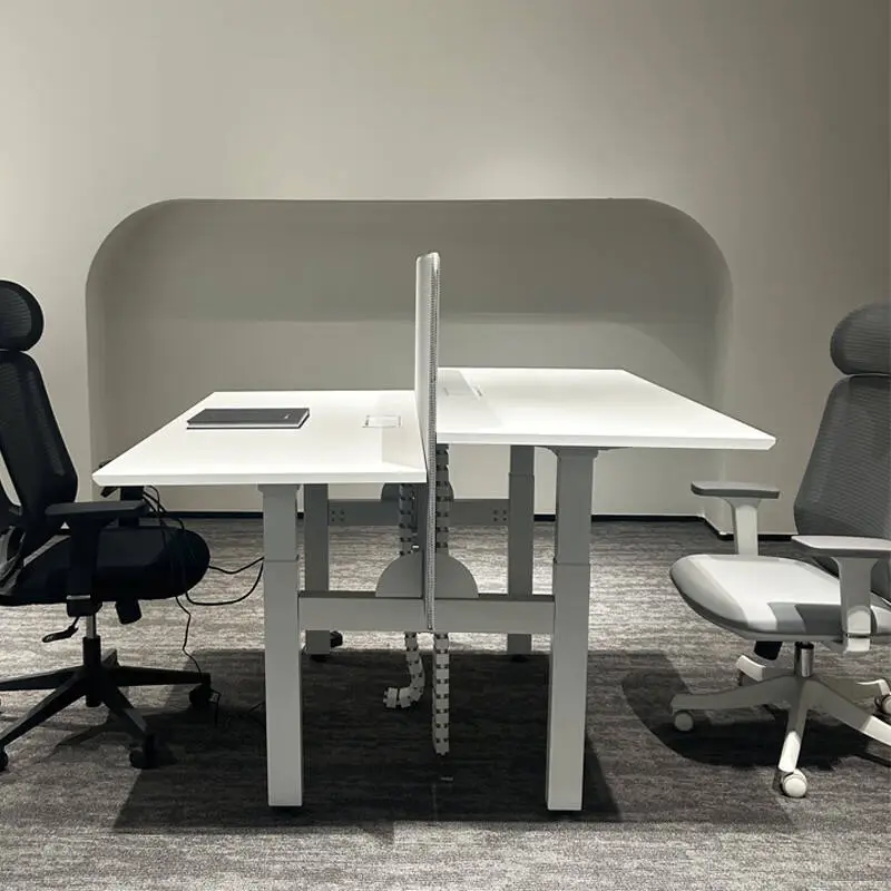 Customized Modern Design Electric Height Adjustable Wooden Panel Office Desk Smart Motorized Standing Desk Screen for Villa Use — image 3