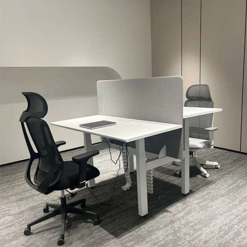 Customized Modern Design Electric Height Adjustable Wooden Panel Office Desk Smart Motorized Standing Desk Screen for Villa Use — image 6