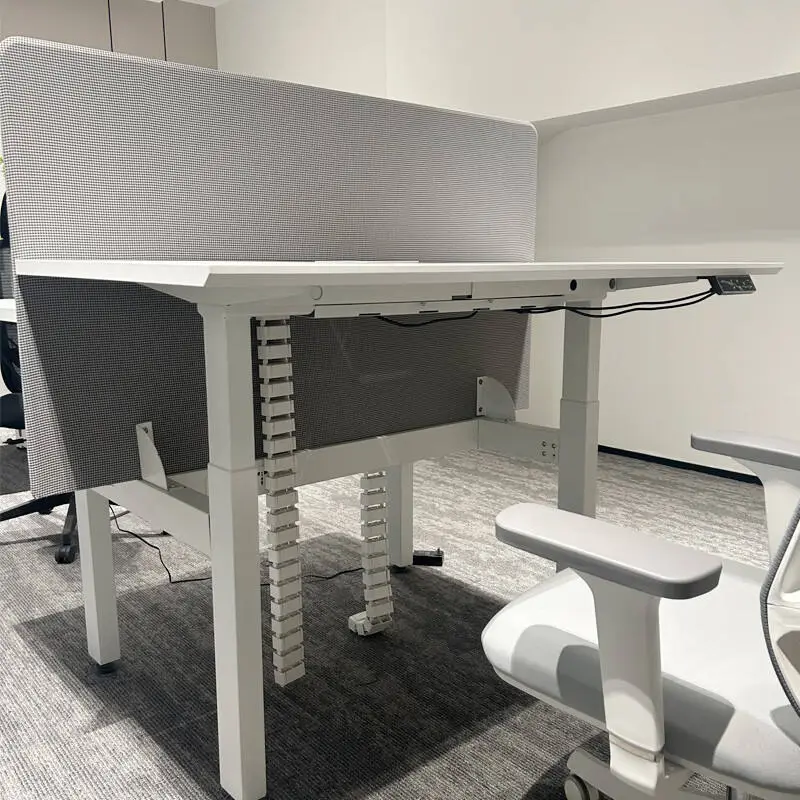 Customized Modern Design Electric Height Adjustable Wooden Panel Office Desk Smart Motorized Standing Desk Screen for Villa Use — image 7