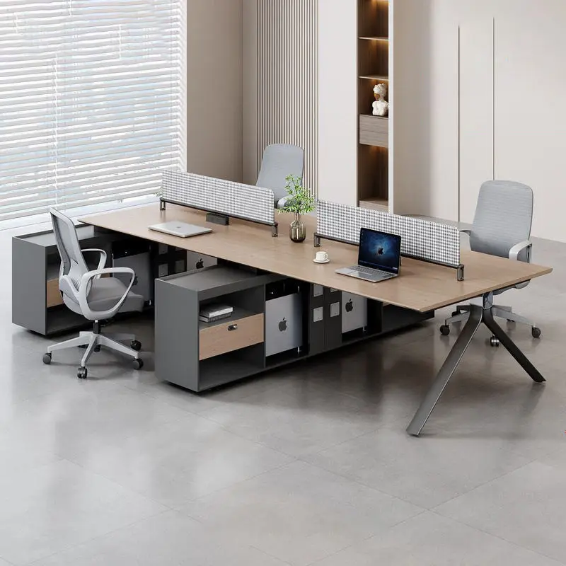 Modern Modular L-shaped Wooden Office Workstation, Office Desk & Table, Durable Commercial Furniture with Storage Soluti — view 1