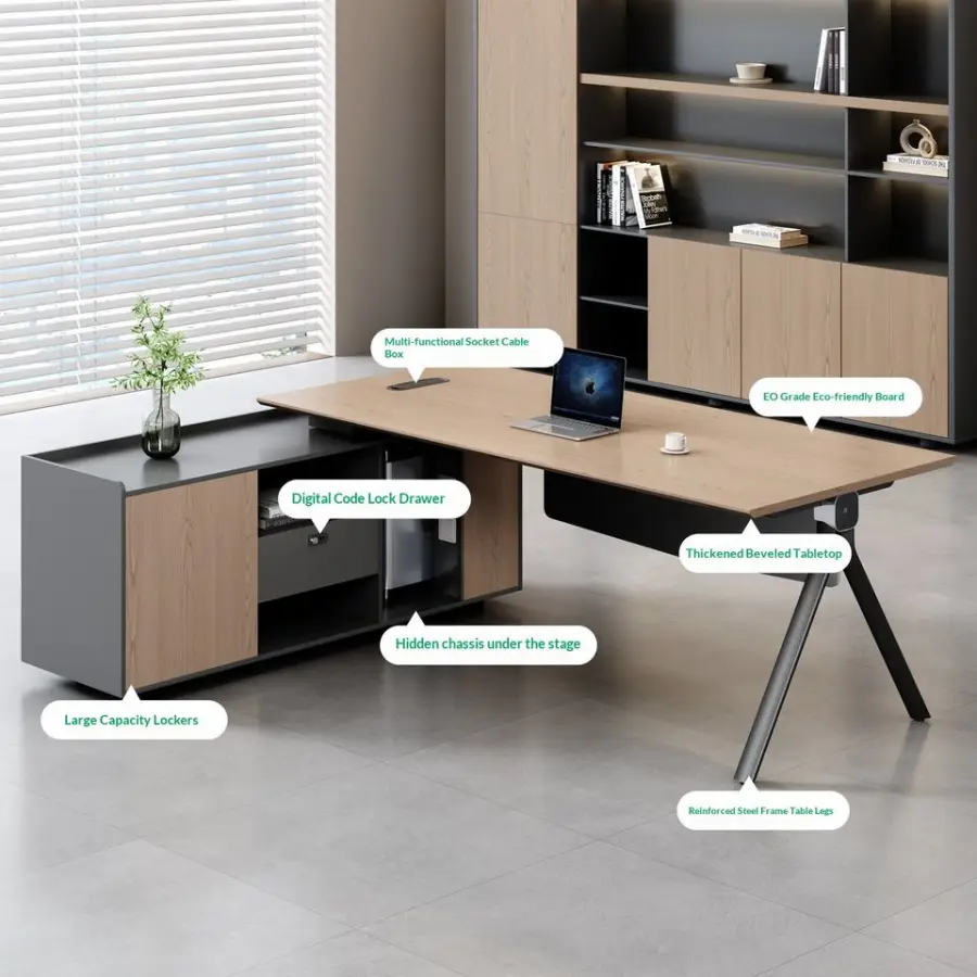 Modern Modular L-shaped Wooden Manager Office Workstation, Office Desk & Table, Durable Commercial Furniture with Storage — image 3