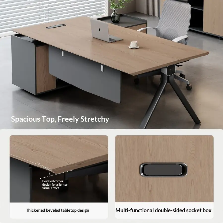 Modern Modular L-shaped Wooden Manager Office Workstation, Office Desk & Table, Durable Commercial Furniture with Storage — image 4