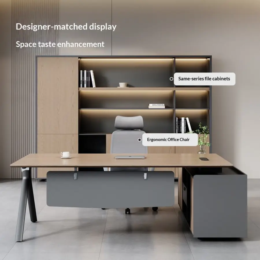 Modern Modular L-shaped Wooden Manager Office Workstation, Office Desk & Table, Durable Commercial Furniture with Storage — image 5