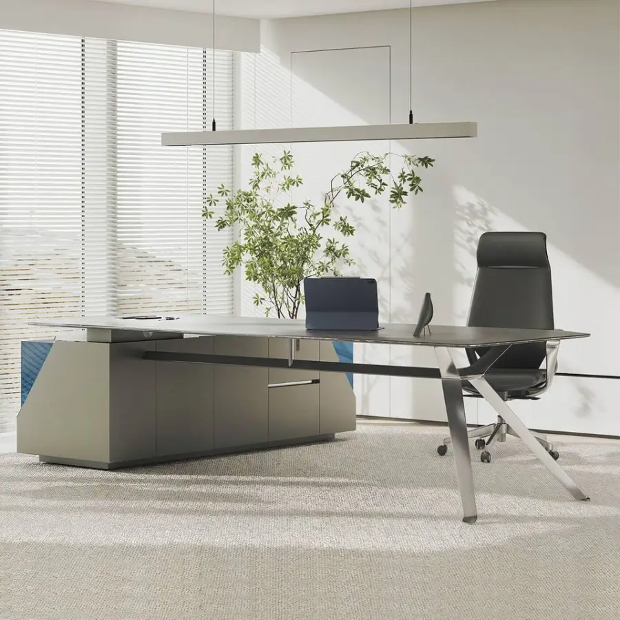 Modern Modular L-shaped Panel Wooden Office Workstation Multi-functional Desk Table Storage Durable Commercial Furniture — view 1