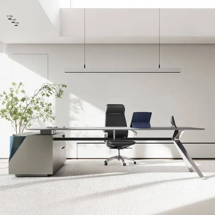 Modern Modular L-shaped Panel Wooden Office Workstation Multi-functional Desk Table Storage Durable Commercial Furniture Villa — image 4