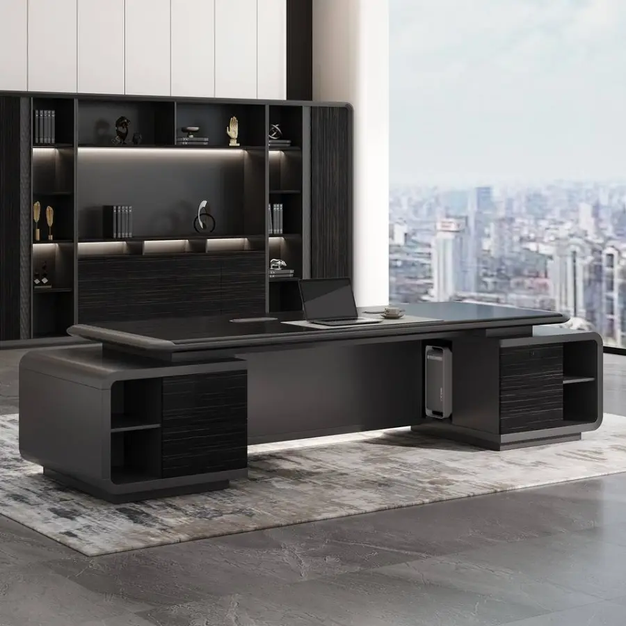 Black Modern Wooden Multi-functional Modular Executive Office Desk Luxury High Quality Panel Design Villa Home Commercial Use — image 4