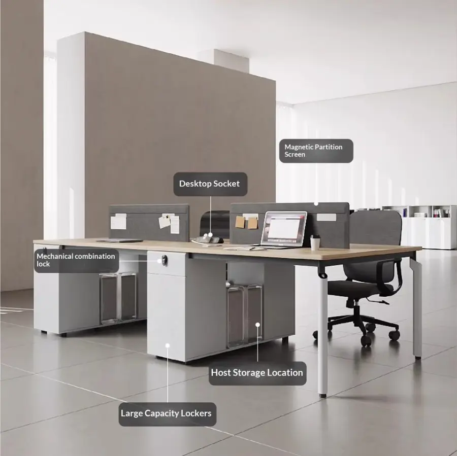 Modern Modular Wooden Panel Office Workstation Partition for 4-6 People Durable Commercial Furniture with Storage Solutions — image 6