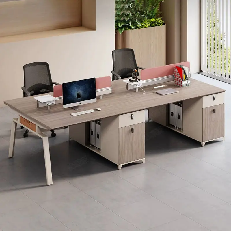 Modern Modular Wooden Panel Office Workstation Partition for 4-6 People Durable Commercial Furniture with Storage Soluti — view 1