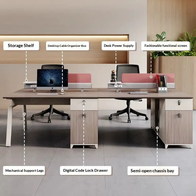 Modern Modular Wooden Panel Office Workstation Partition for 4-6 People Durable Commercial Furniture with Storage Solutions — image 3
