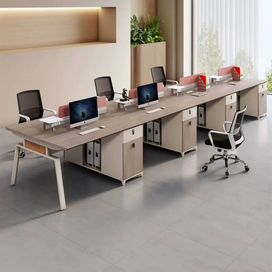 Modern Modular Wooden Panel Office Workstation Partition for 4-6 People Durable Commercial Furniture with Storage Solutions — image 5