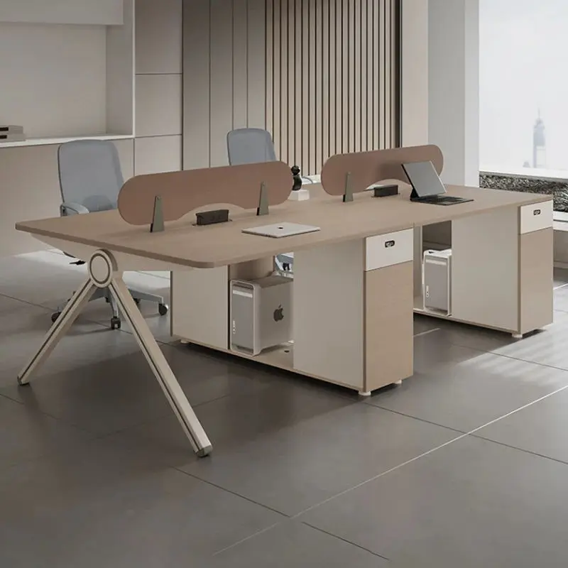 Modern Modular Wooden Panel Office Workstation Partition for 4-6 People Durable Commercial Furniture with Storage Soluti — view 1