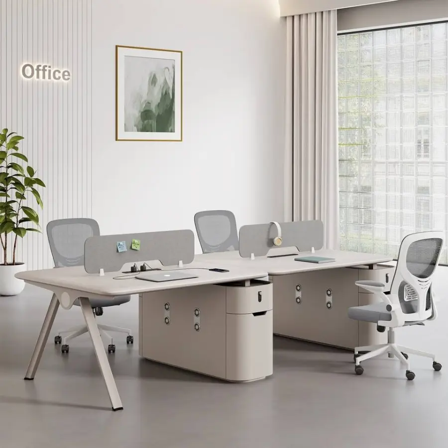 High Gloss Lacquered Open Office Workstation with Built-in USBPower Sockets Modular Staff Desk with Partition & Lockable — view 1