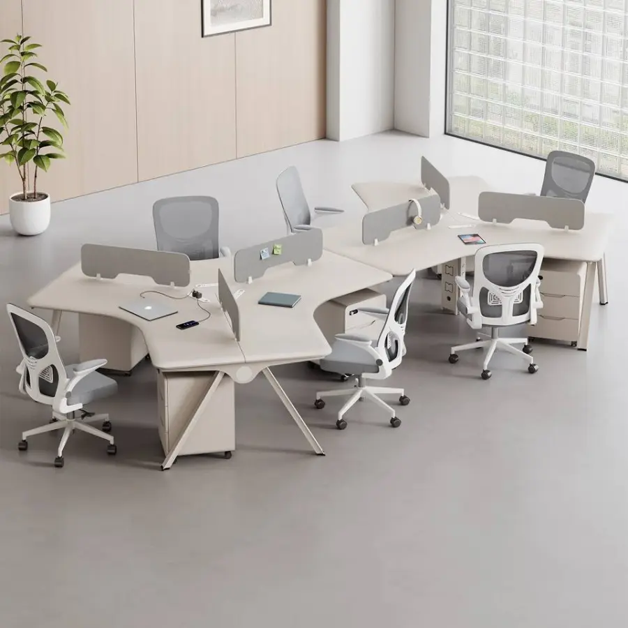 Creative 3-Person Corner Wooden Staff Office Workstation Desk Modular Modern Office Furniture Lacquered Finish Built-in — view 1