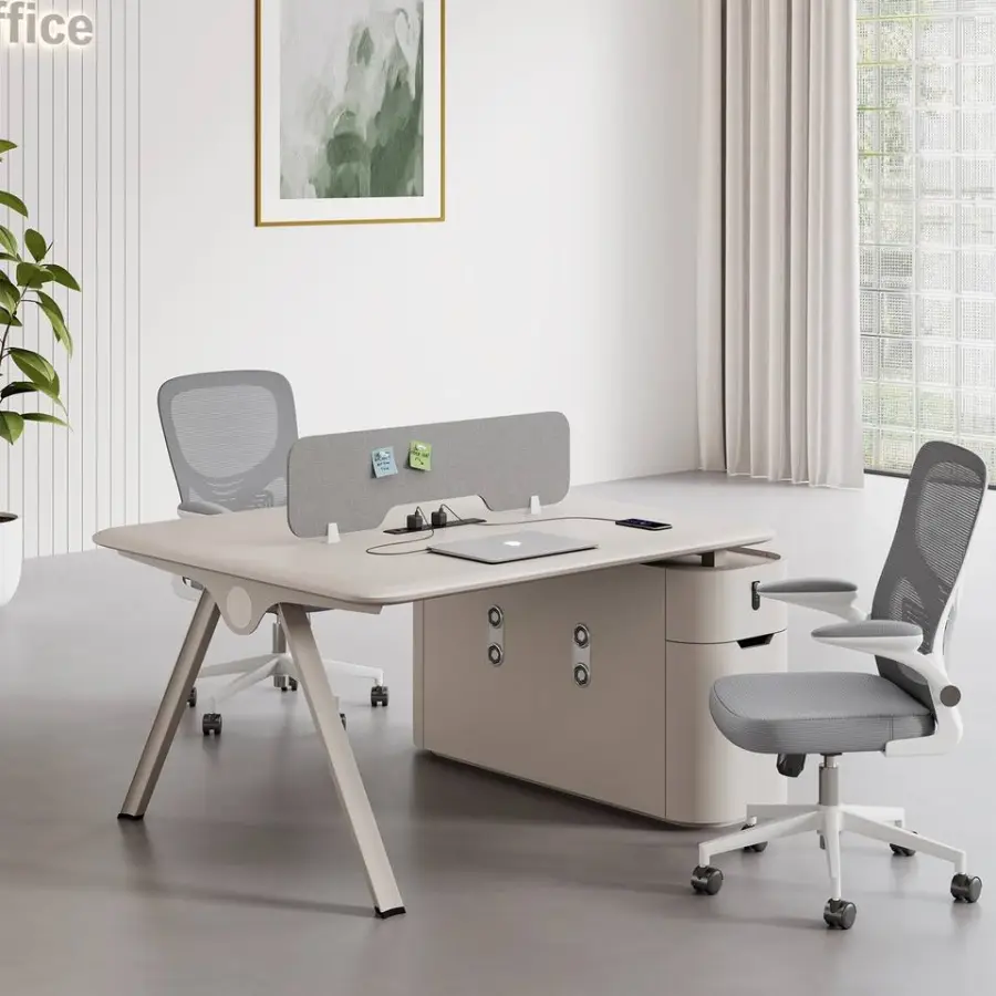 High Gloss Lacquered Open Office Workstation with Built-in USBPower Sockets Modular Staff Desk with Partition & Lockable Cabinet — image 5