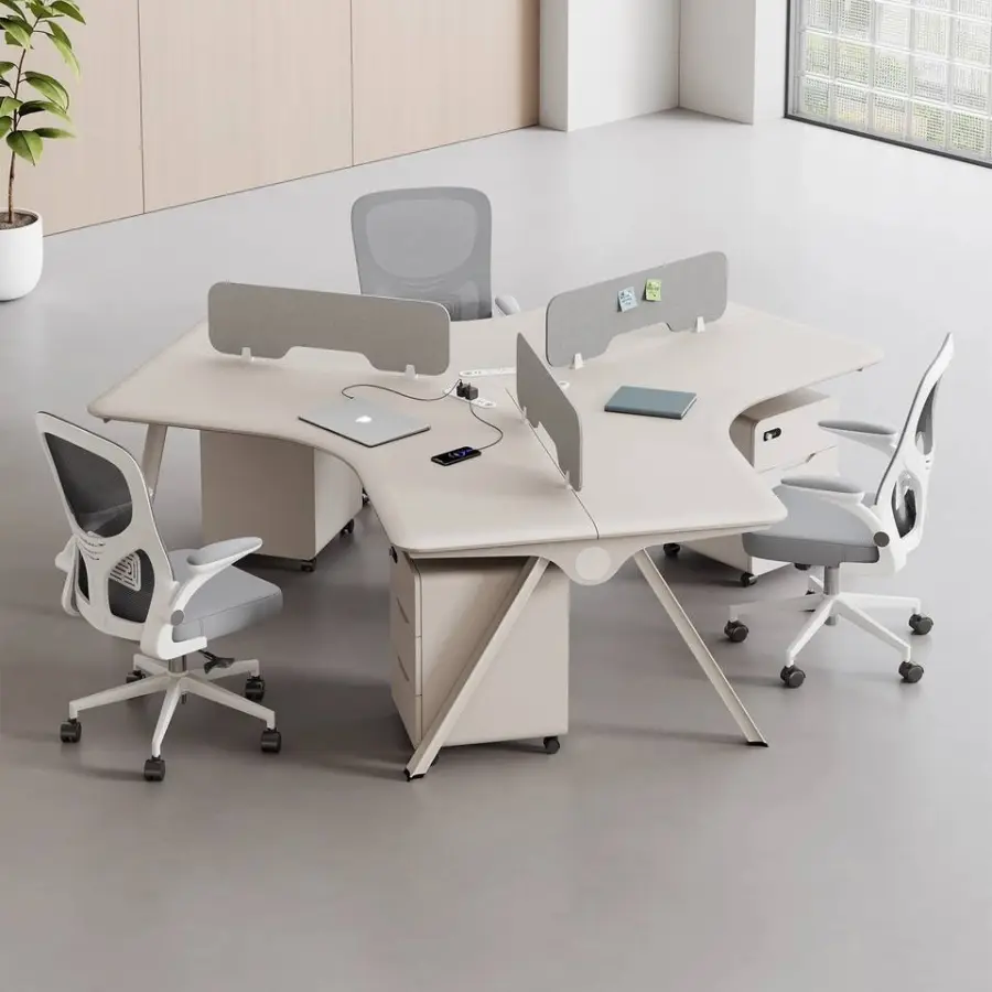 Creative 3-Person Corner Wooden Staff Office Workstation Desk Modular Modern Office Furniture Lacquered Finish Built-in Socket — image 4