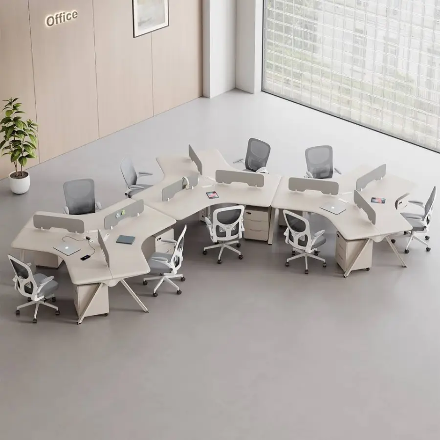 Creative 3-Person Corner Wooden Staff Office Workstation Desk Modular Modern Office Furniture Lacquered Finish Built-in Socket — image 5