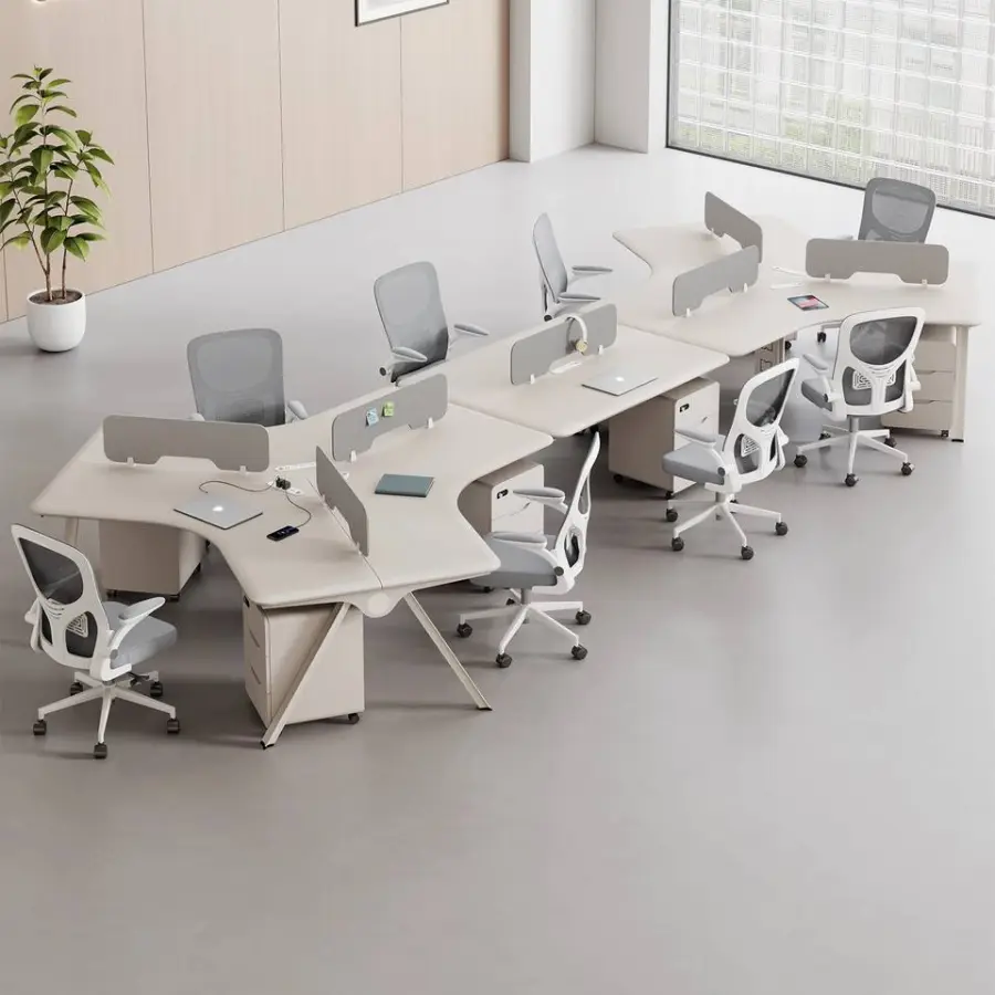 Creative 3-Person Corner Wooden Staff Office Workstation Desk Modular Modern Office Furniture Lacquered Finish Built-in Socket — image 6